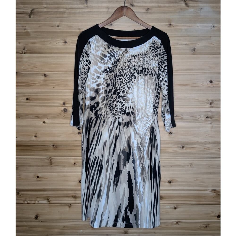 Chico's Dress Womens Large Tan Tammy Dress Anima Print‎ NWT Size 2